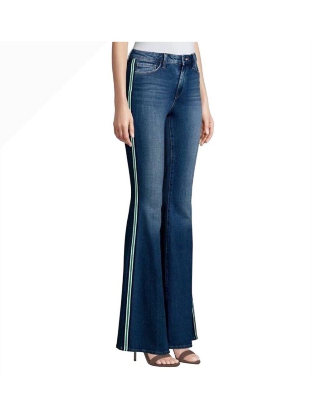 L'Agence Jeans Women's Size 23 Solana High Rise Flare Navy Green Side Stripe